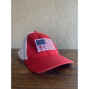 Columbia PFG Mesh Fish Flag Ball Cap, Red/White - L/XL